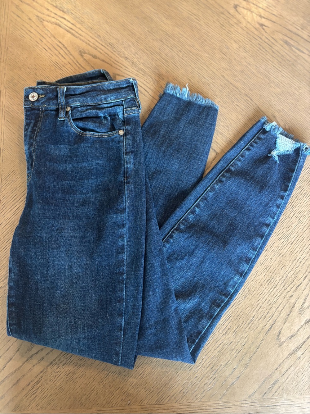 KanCan Dark Blue Women's Skinny Jeans with Frayed Hem